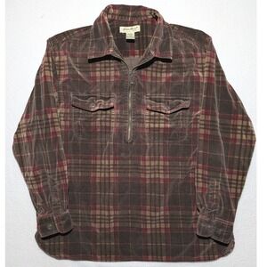 Eddie Bauer Womens Plaid Corduroy Quarter Zip Pullover Shirt Size M